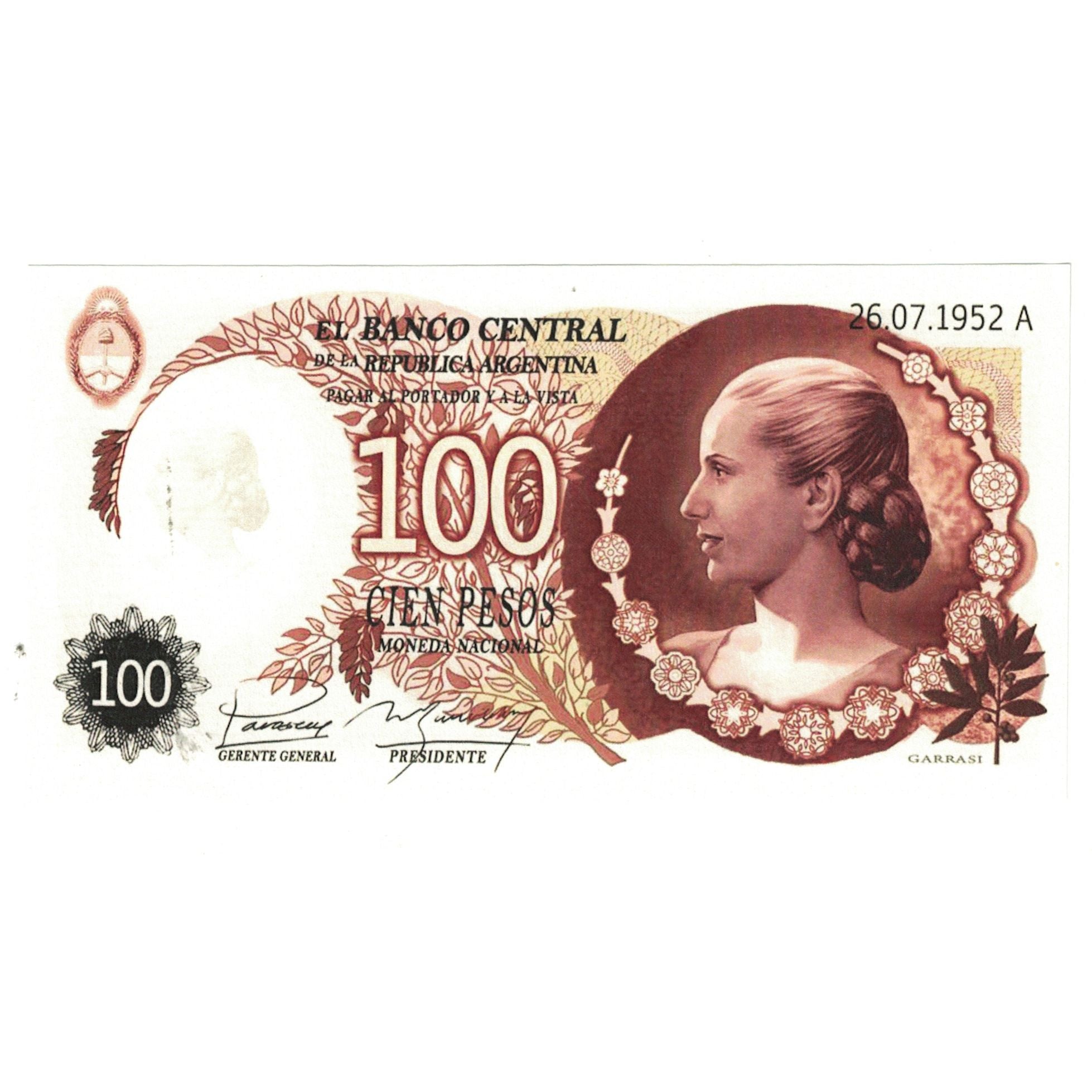 Banknote, Argentina, 100 Pesos, 1952, 1952-07-26, TOURIST BANKNOTE, UNC(65-70)