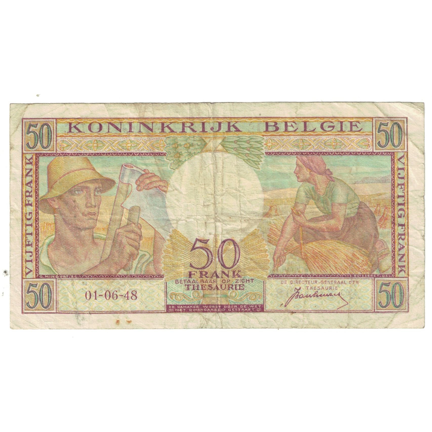 Banknote, Belgium, 50 Francs, 1948, 1948-06-01, KM:133a, EF(40-45)
