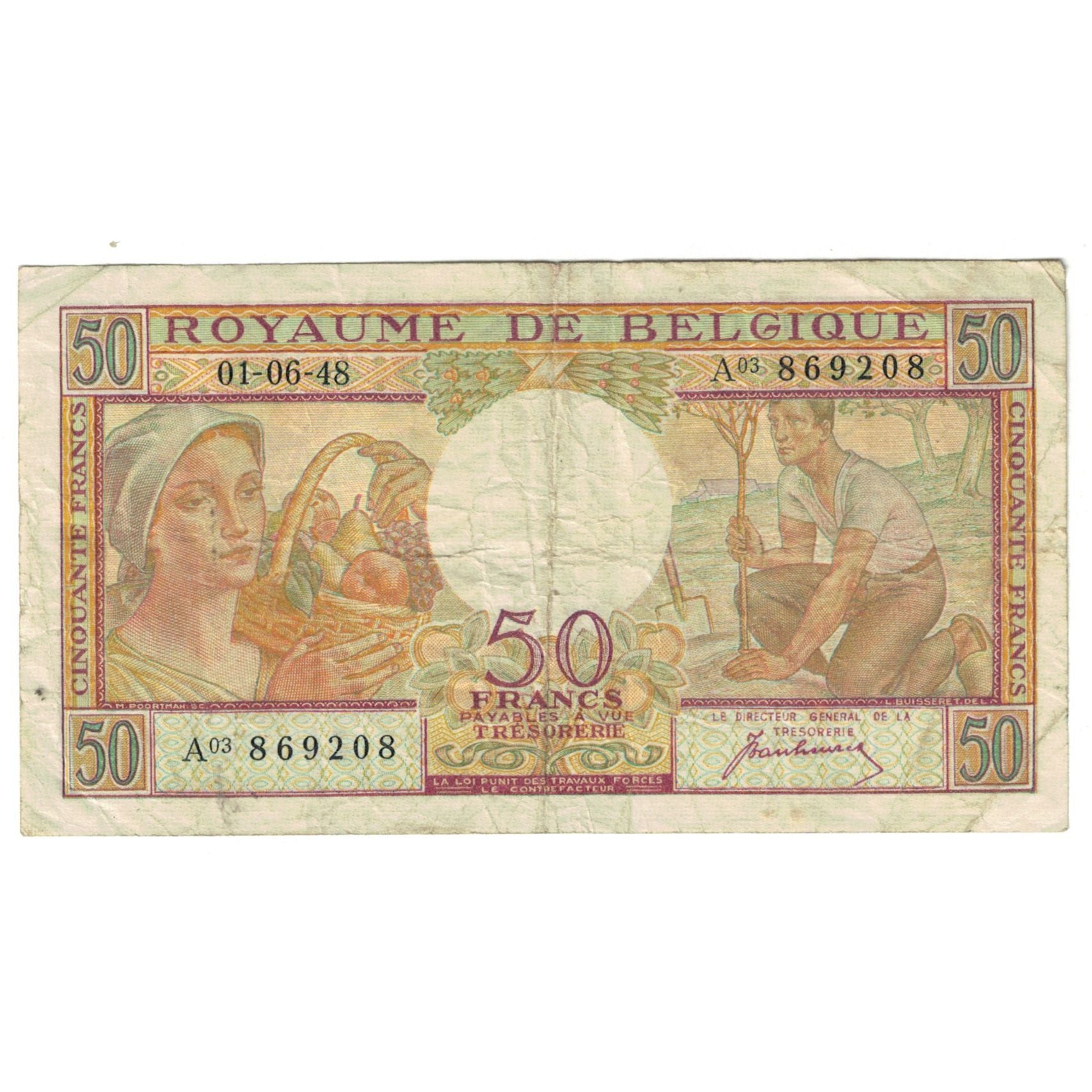 Banknote, Belgium, 50 Francs, 1948, 1948-06-01, KM:133a, EF(40-45)