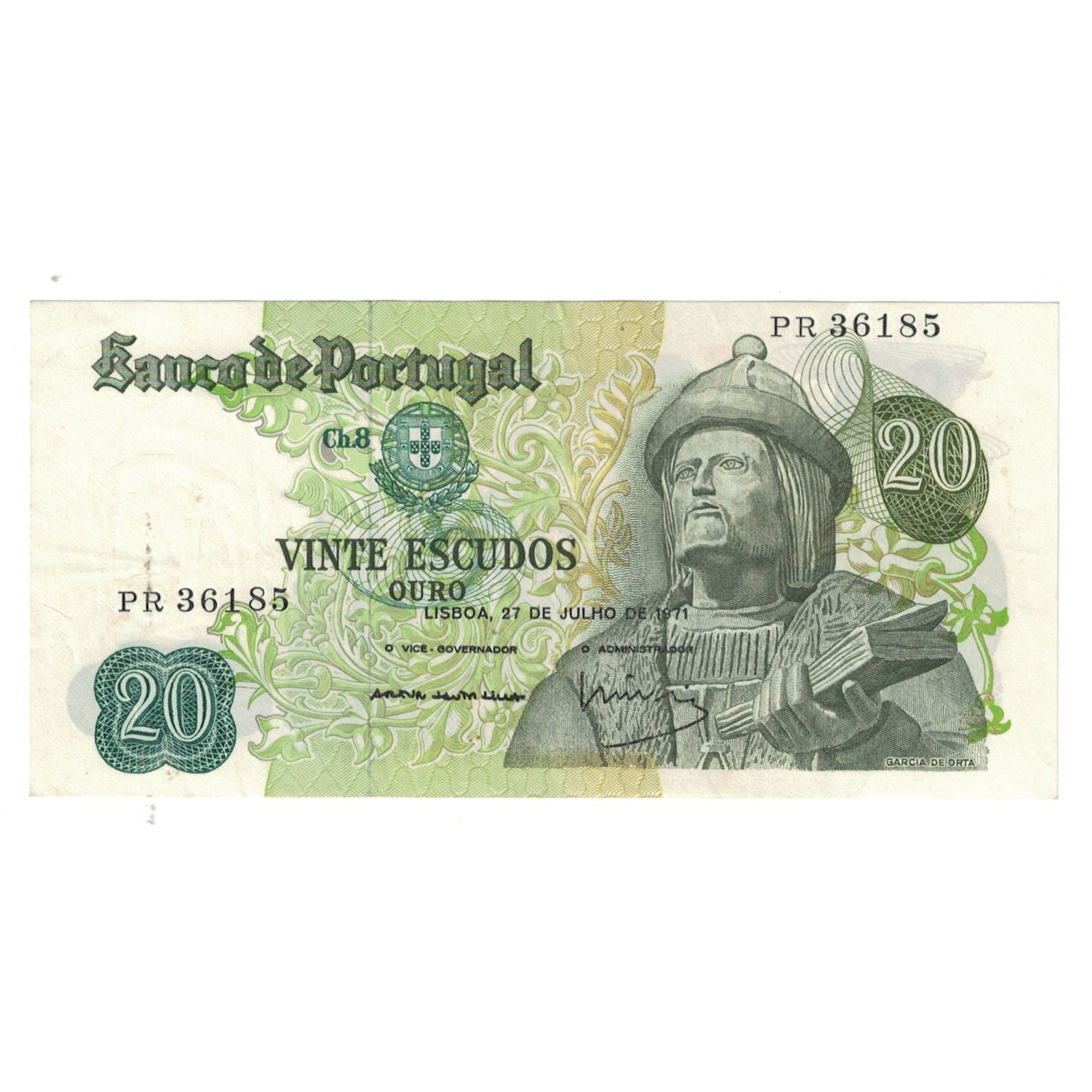 Banknote, Portugal, 20 Escudos, 1971, 1971-07-27, KM:173, UNC(63)