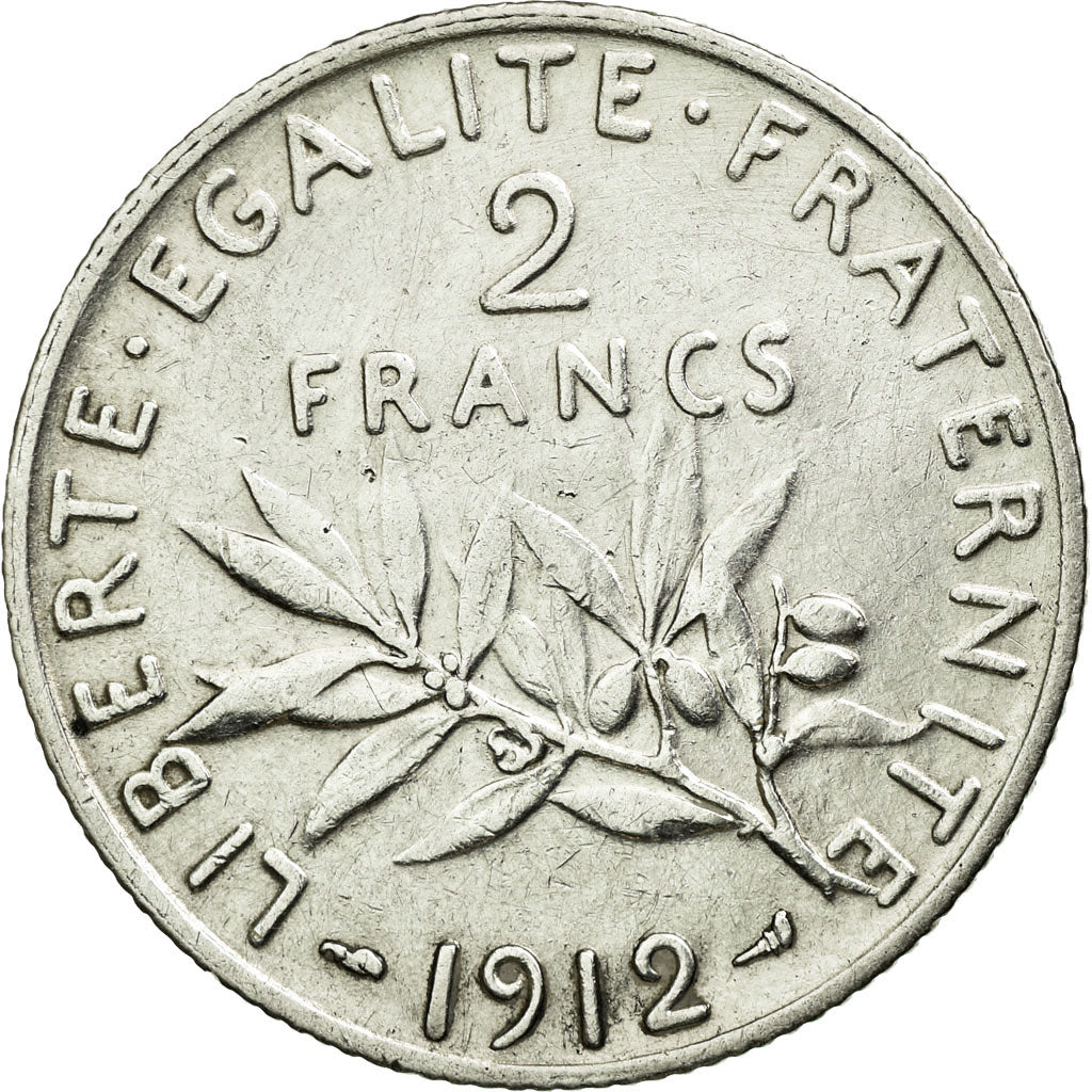 Monnaie, France, Semeuse, 2 Francs, 1912, TTB, Argent, Gadoury:532