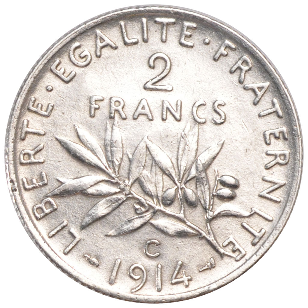 FRANCE, 2 Francs, 1914, Castelsarrasin, AU(55-58), Silver, Gadoury #532, 9.99