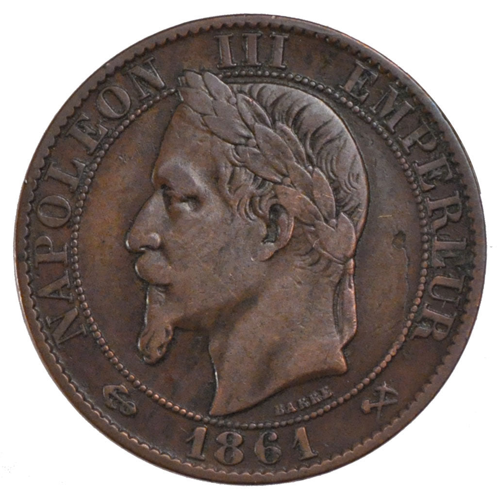 FRANCE, Napoléon III, 5 Centimes, 1861, Bordeaux, KM #797.3, EF(40-45), Bronze,