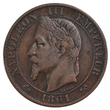 FRANCE, Napoléon III, 5 Centimes, 1861, Bordeaux, KM #797.3, EF(40-45), Bronze,