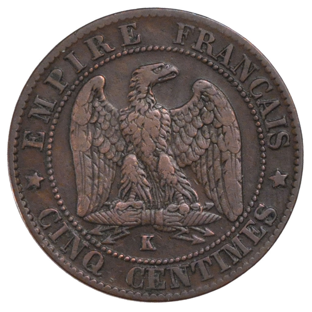 FRANCE, Napoléon III, 5 Centimes, 1861, Bordeaux, KM #797.3, EF(40-45), Bronze,