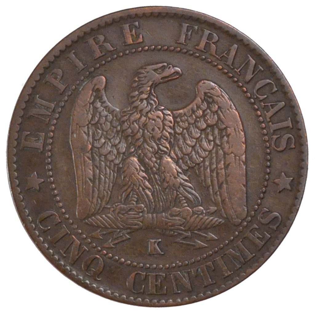 FRANCE, Napoléon III, 5 Centimes, 1862, Bordeaux, KM #797.3, EF(40-45), Bronze,