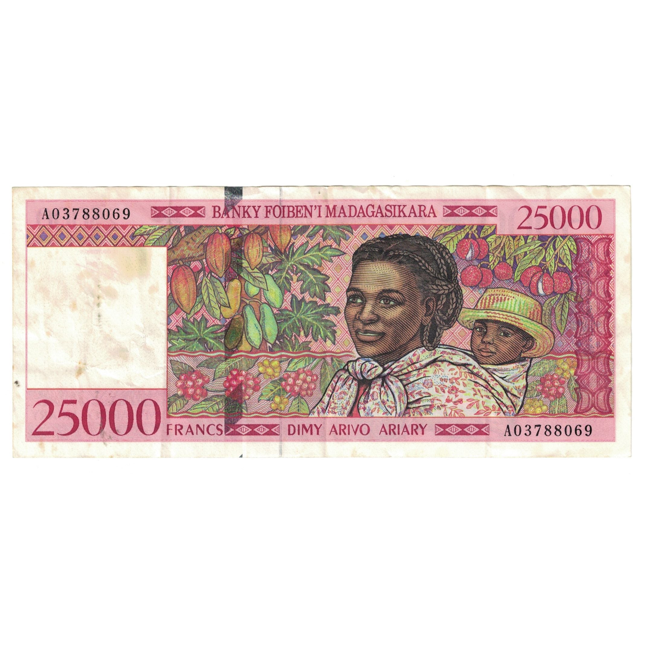 Banknote, Madagascar, 25,000 Francs = 5000 Ariary, KM:82, EF(40-45)