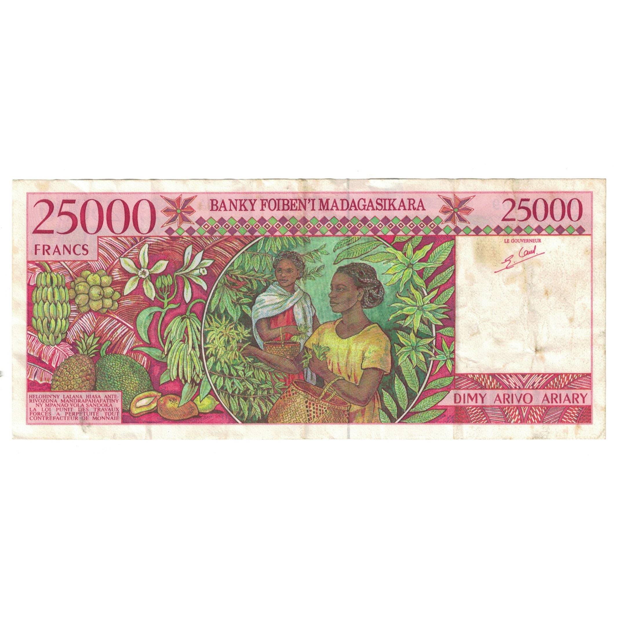 Banknote, Madagascar, 25,000 Francs = 5000 Ariary, KM:82, EF(40-45)