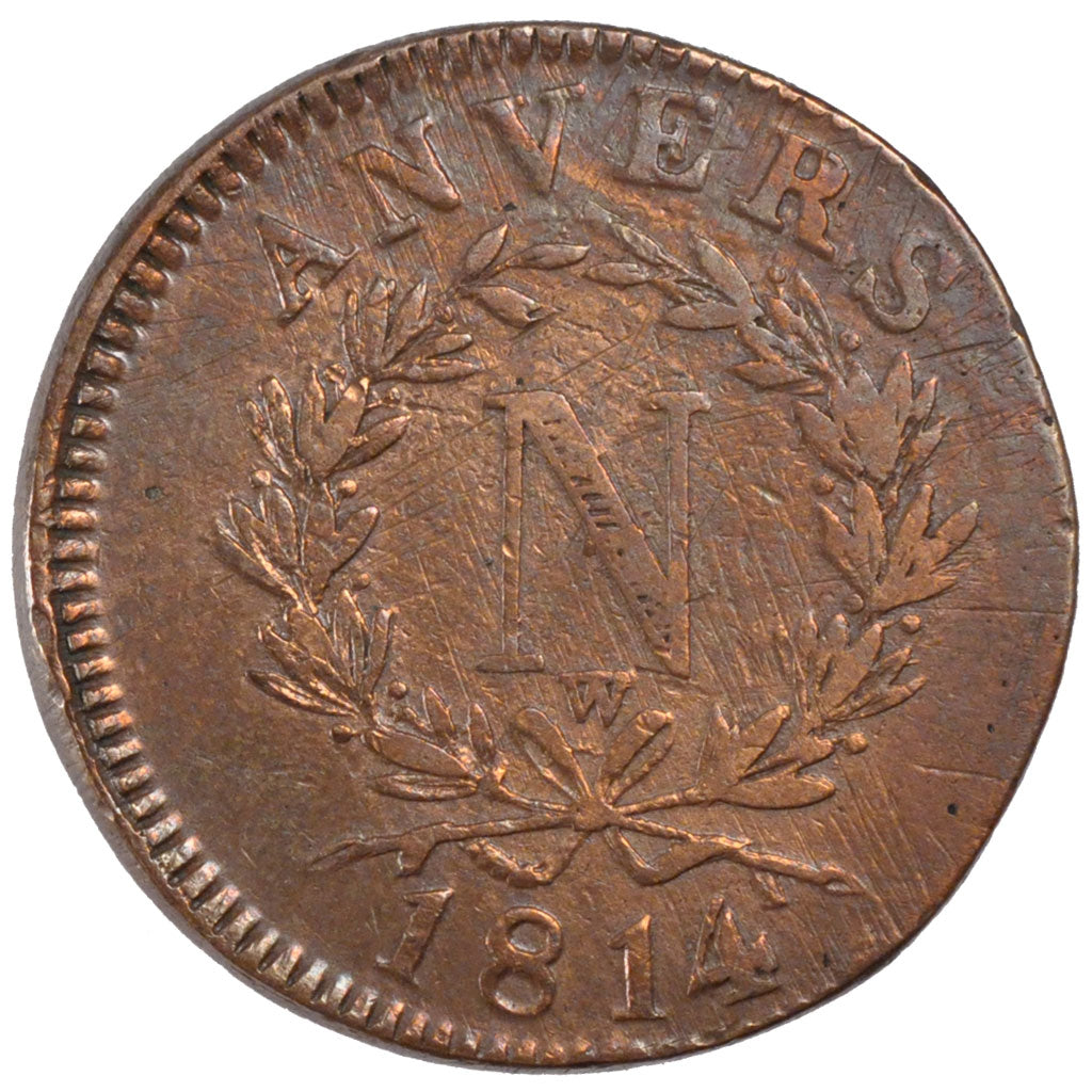 FRENCH STATES, 10 Centimes, 1814, Anvers, KM #5.4, EF(40-45), Bronze, Gadoury...