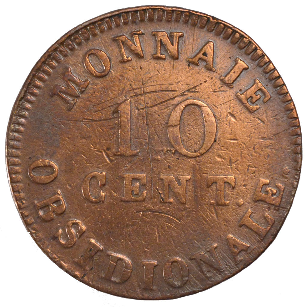 FRENCH STATES, 10 Centimes, 1814, Anvers, KM #5.4, EF(40-45), Bronze, Gadoury...