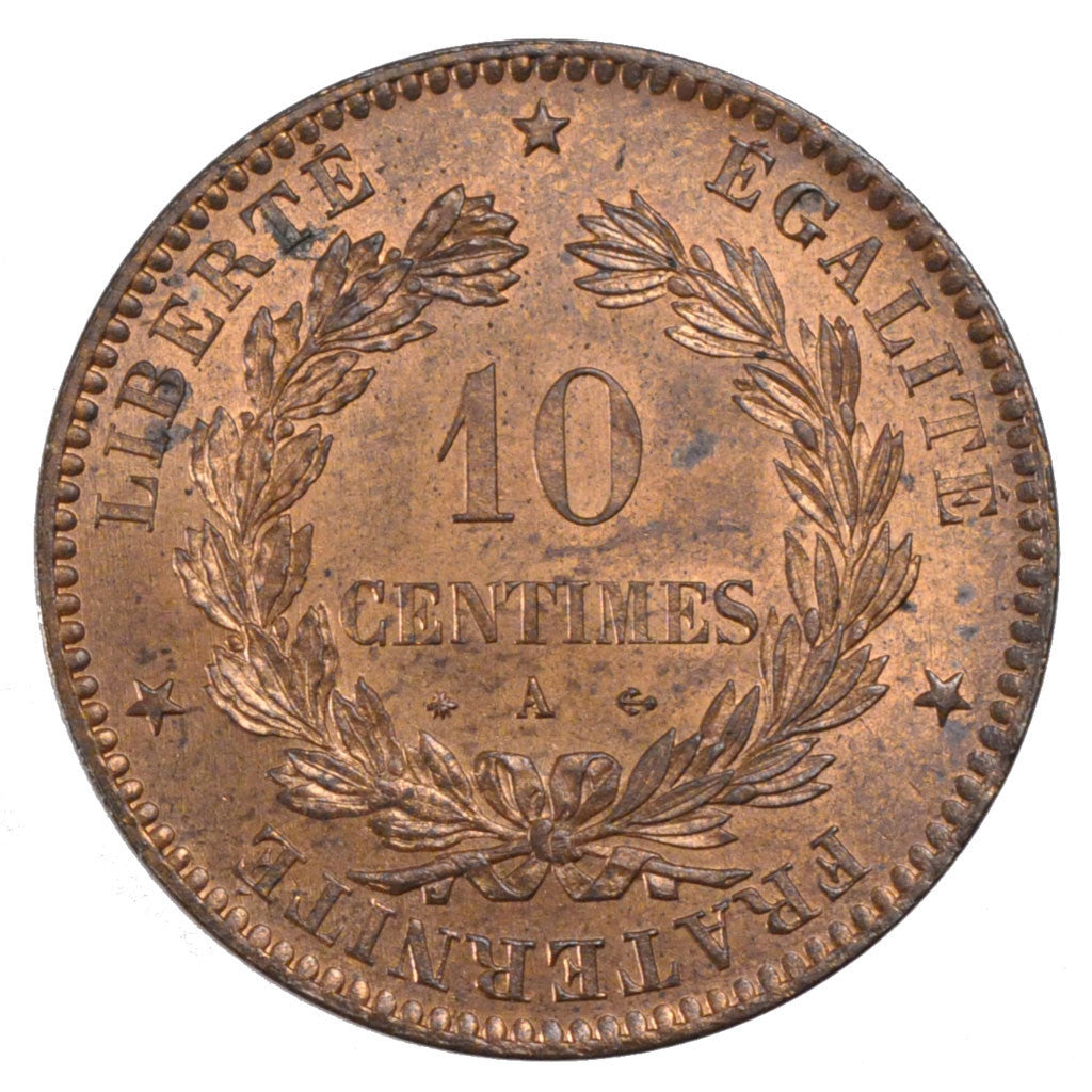 FRANCE, Cérès, 10 Centimes, 1871, Paris, KM #815.1, MS(60-62), Bronze, Gadoury #