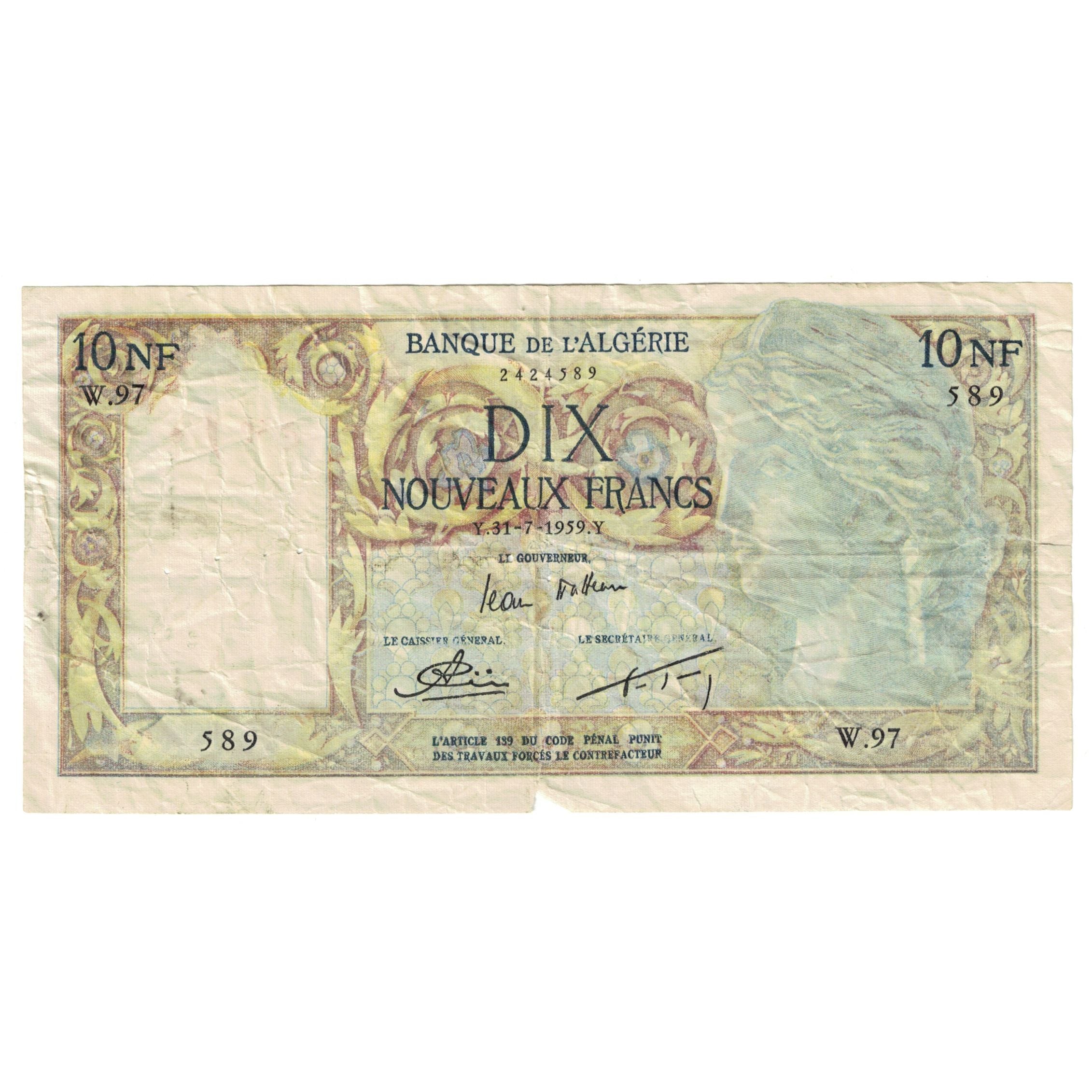 Geldschein, Algeria, 10 Nouveaux Francs, 1959-1961, 1959-07-31, KM:119a, S
