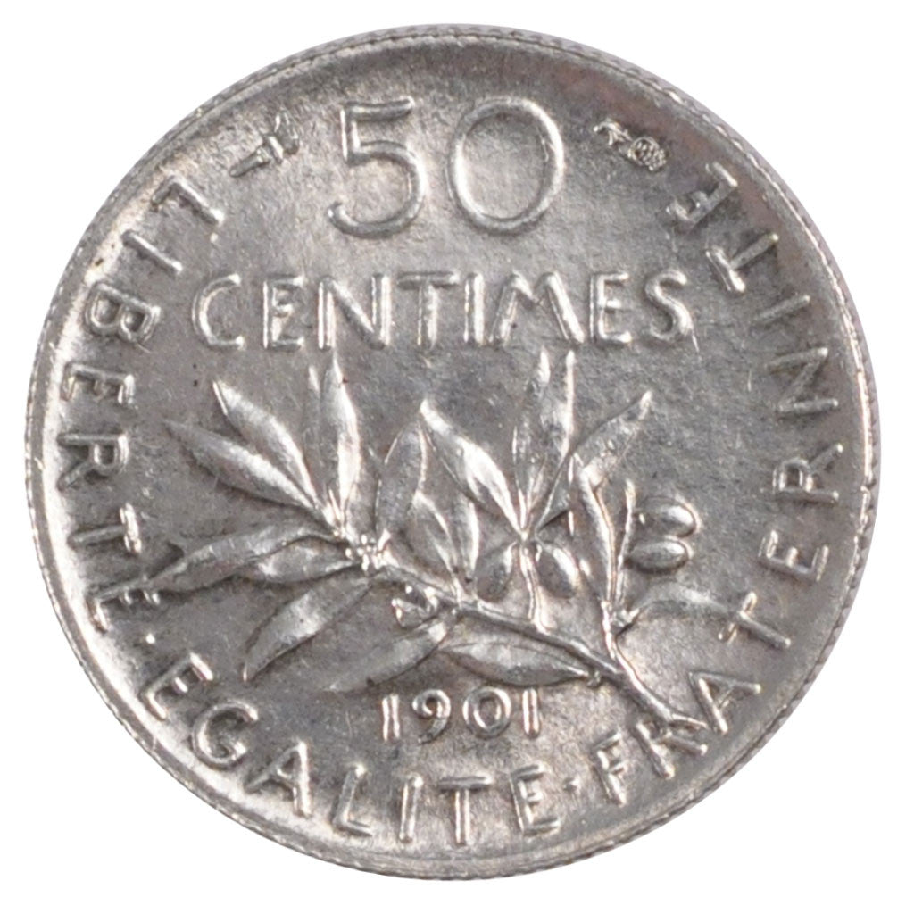 FRANCE, Semeuse, 50 Centimes, 1901, Paris, KM #854, AU(55-58), Silver, 18.1,...