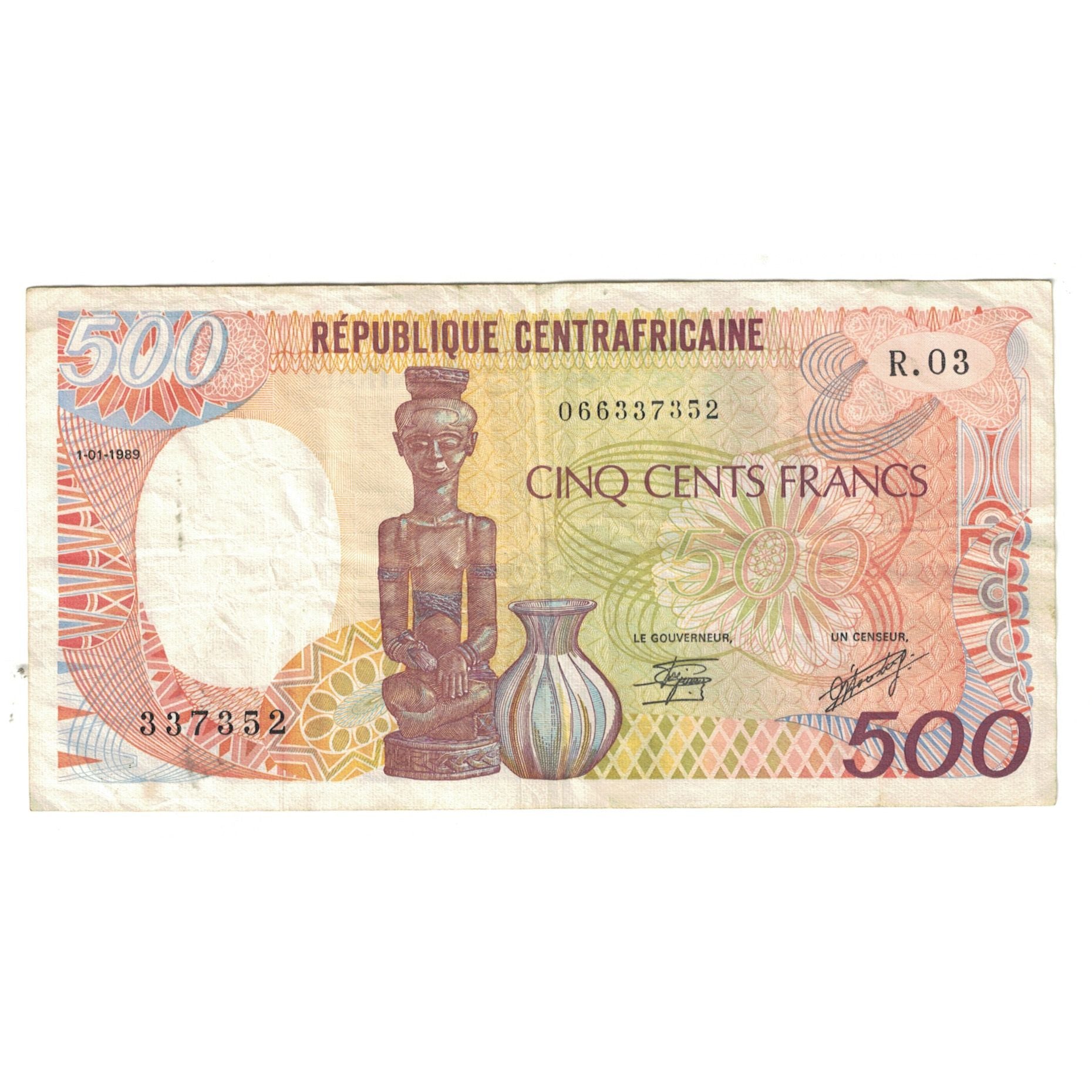 Geldschein, Zentralafrikanische Republik, 500 Francs, 1989, 1989-01-01, KM:14d