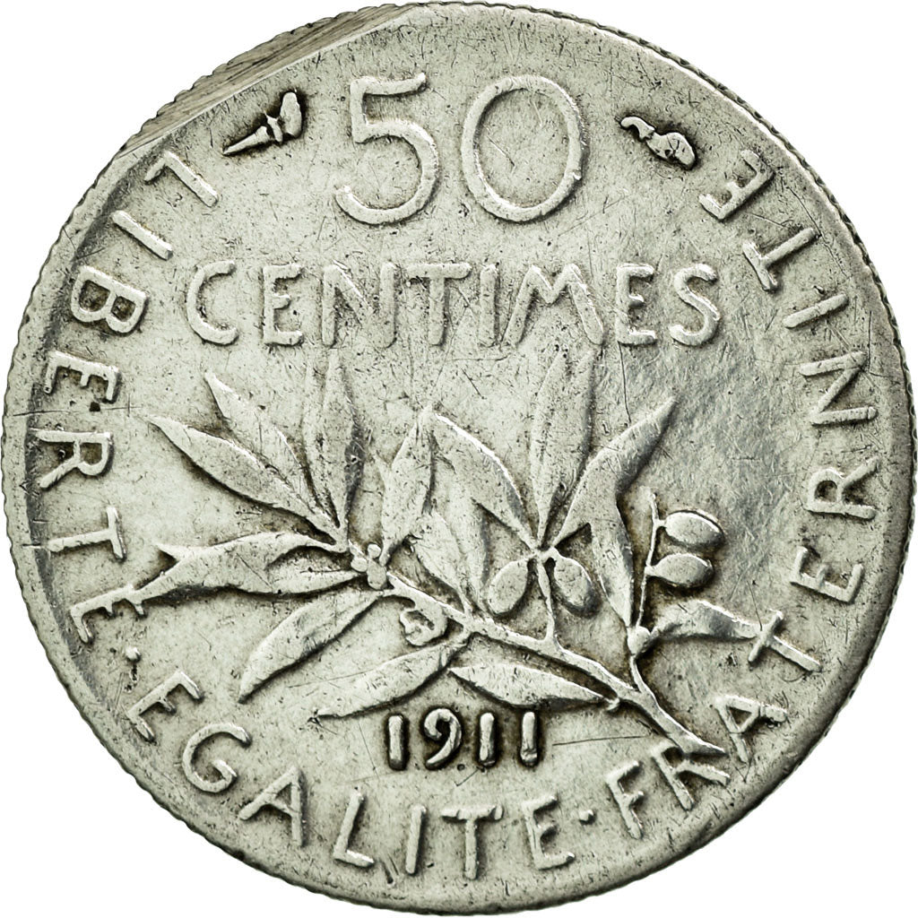Monnaie, France, Semeuse, 50 Centimes, 1911, TB, Argent, Gadoury:420