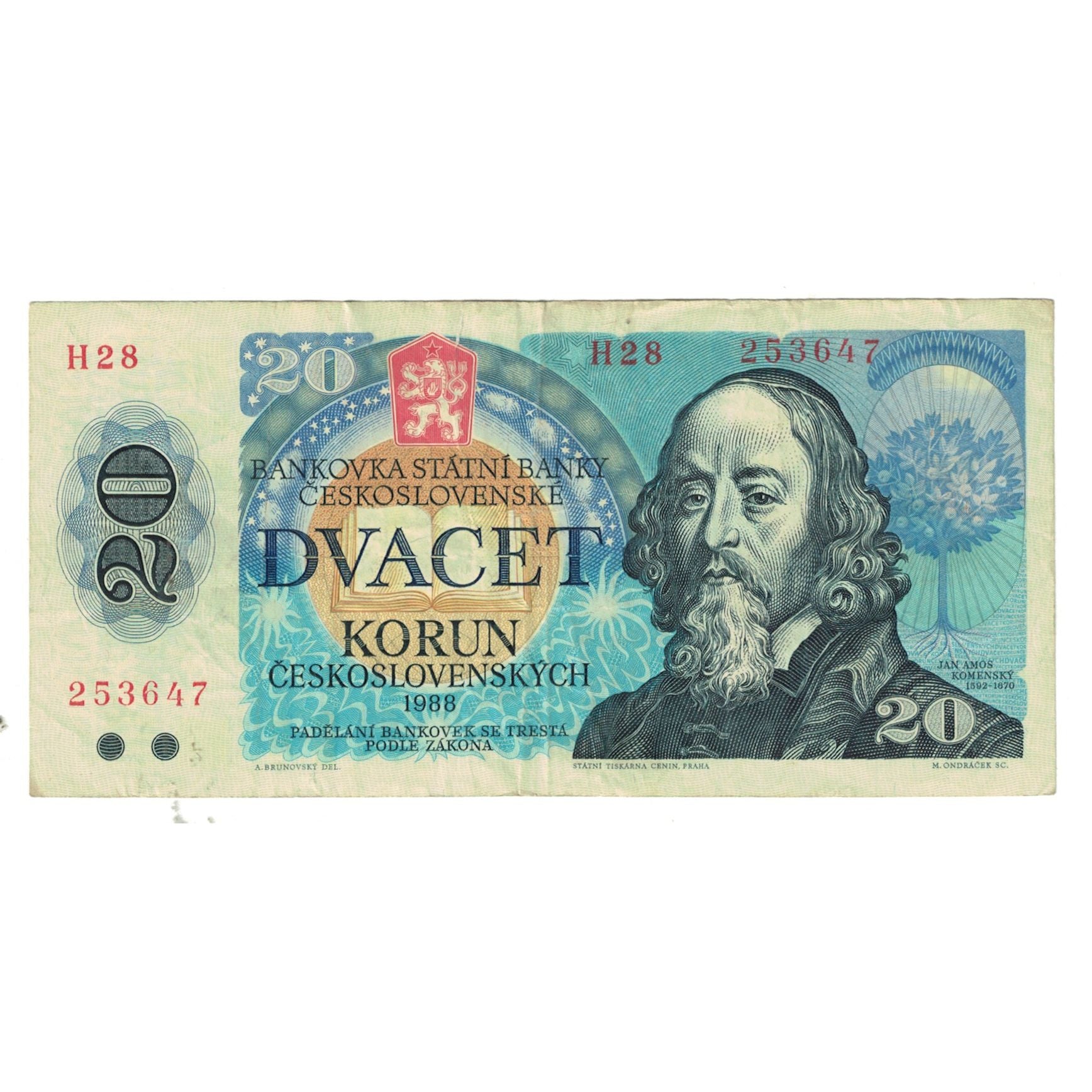 Nota, Checoslováquia, 20 Korun, 1988, KM:95, EF(40-45)