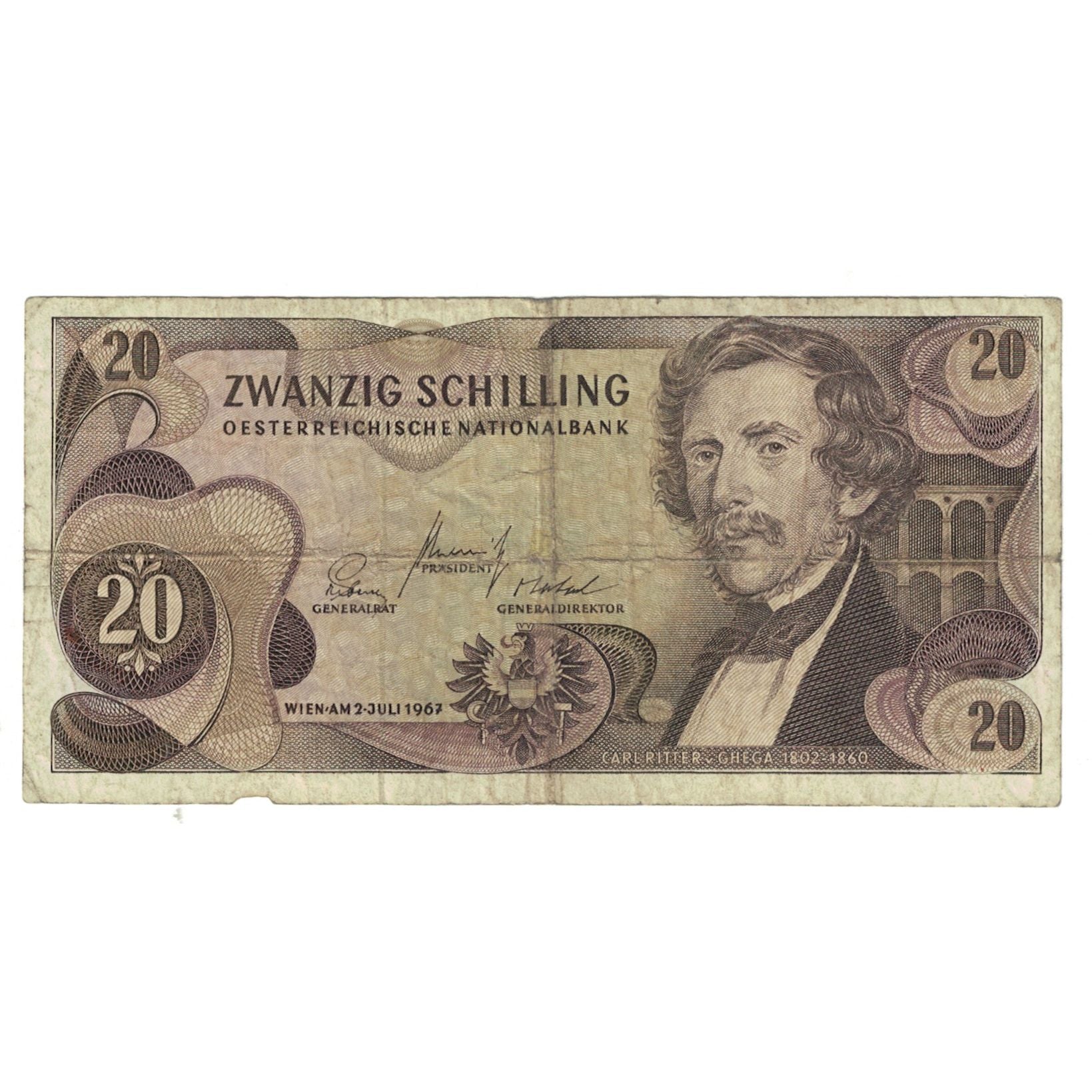 Banknote, Austria, 20 Schilling, 1966-1970, 1967-07-02, KM:142a, VF(20-25)