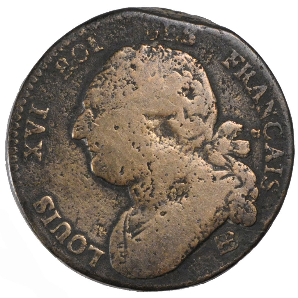 FRANCE, 12 deniers français, 12 Deniers, 1792, Strasbourg, KM #601, VG(8-10), B.