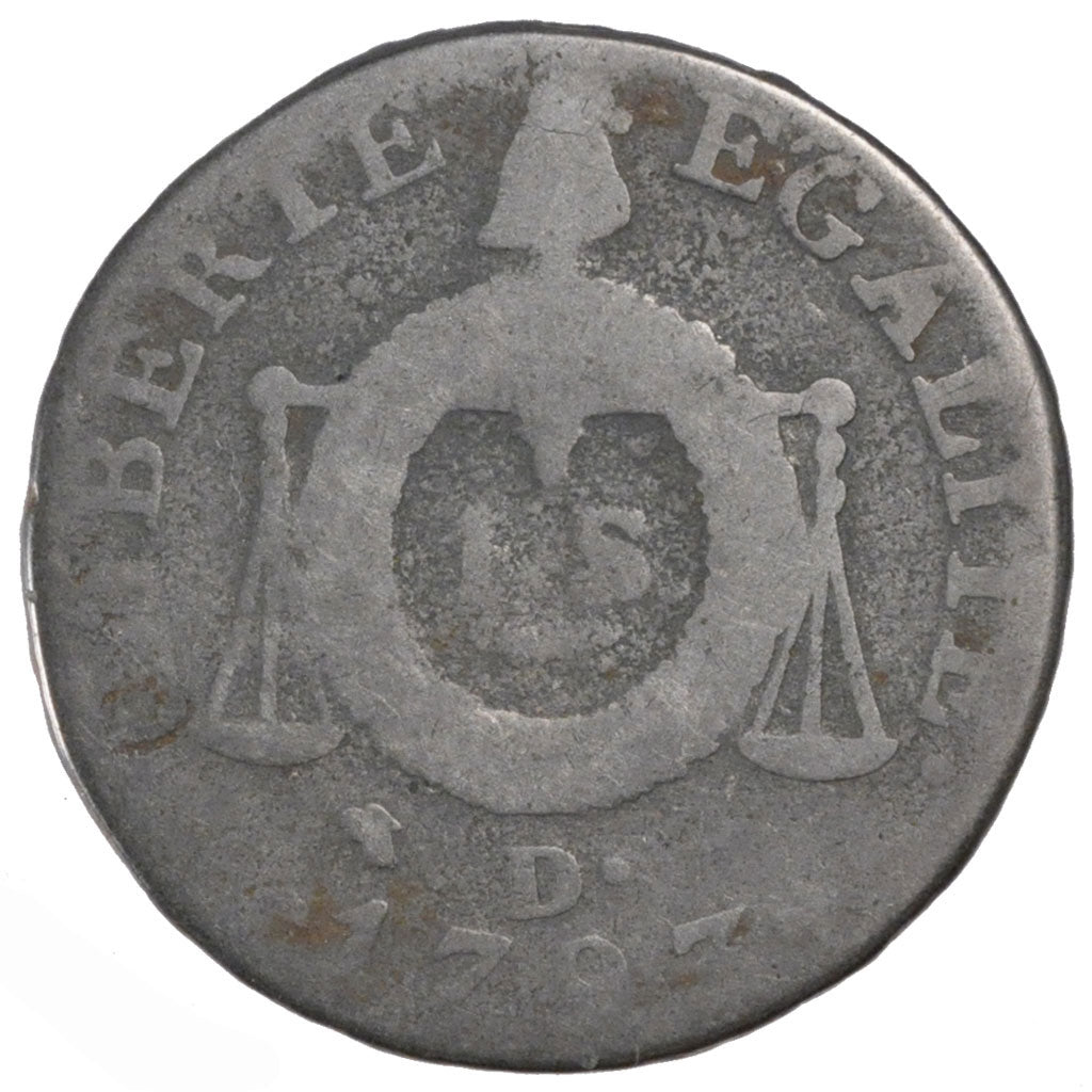 FRANCE, Sol aux balances françoise, Sol, 1793, Lyon, KM #619.5, F(12-15), Bronze