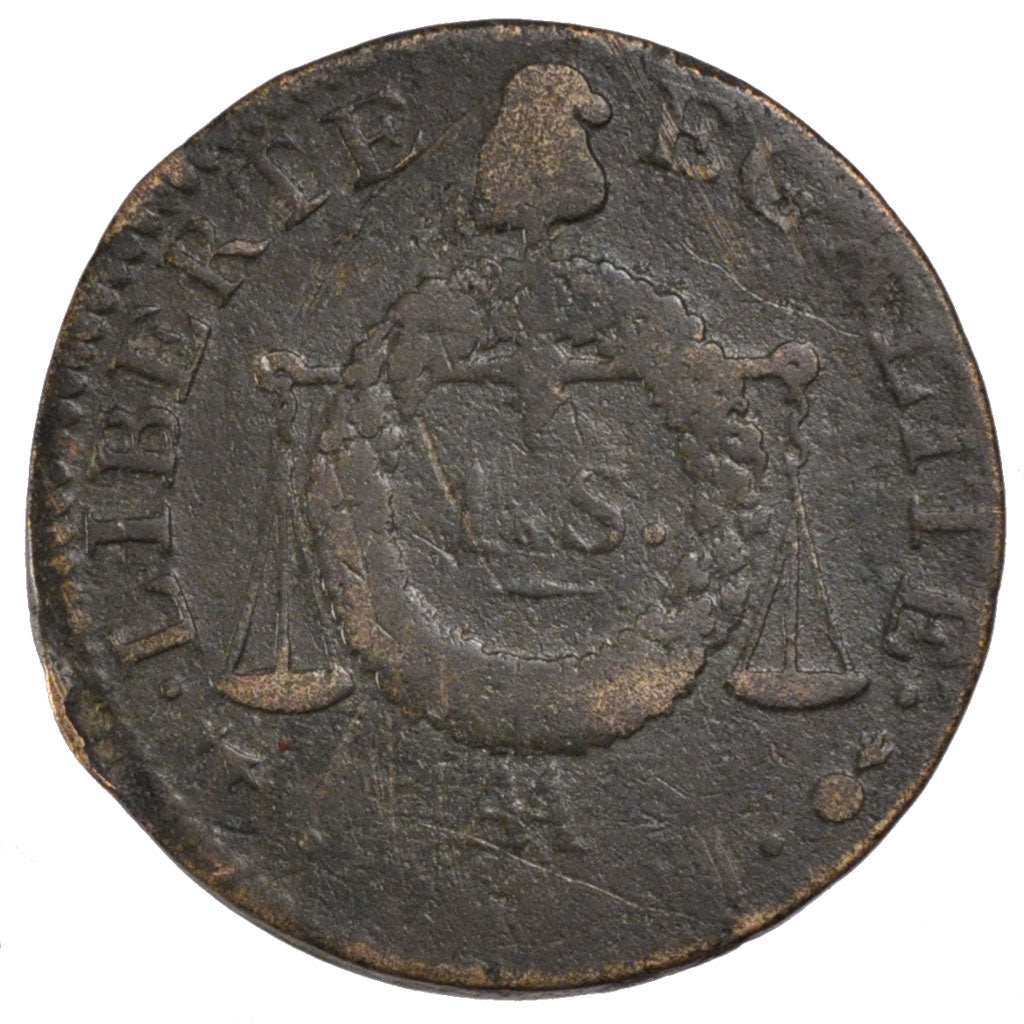 FRANCE, Sol aux balances non daté, Sol, 1794, Metz, KM #620.1, VF(20-25), Bronze