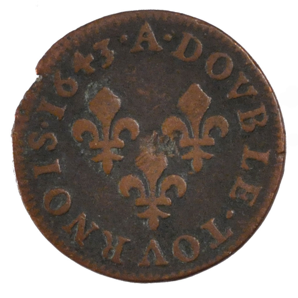 Francia, Double Tournois, 1643, Corbeil, MB+, Rame, Gadoury:12