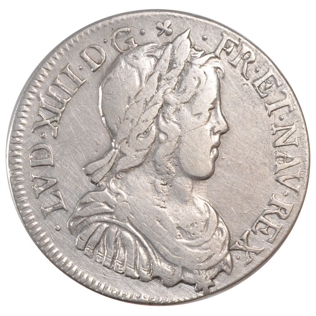 FRANCE, 1/2 Écu à la mèche longue, 1/2 ECU, 1647, Montpellier, KM #164.14, VF(3.