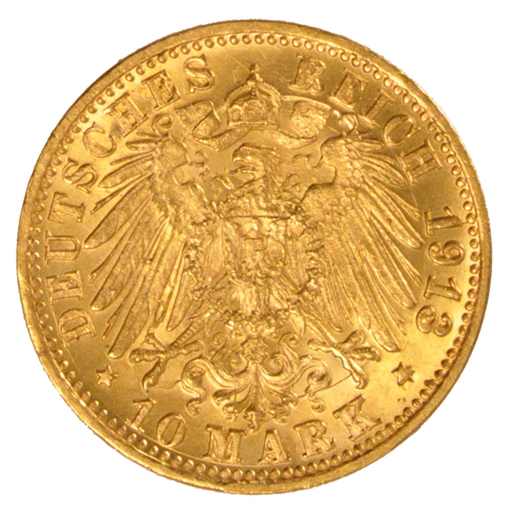 GERMAN STATES, 10 Mark, 1913, Freudenstadt, KM #633, MS(60-62), Gold, 3.99