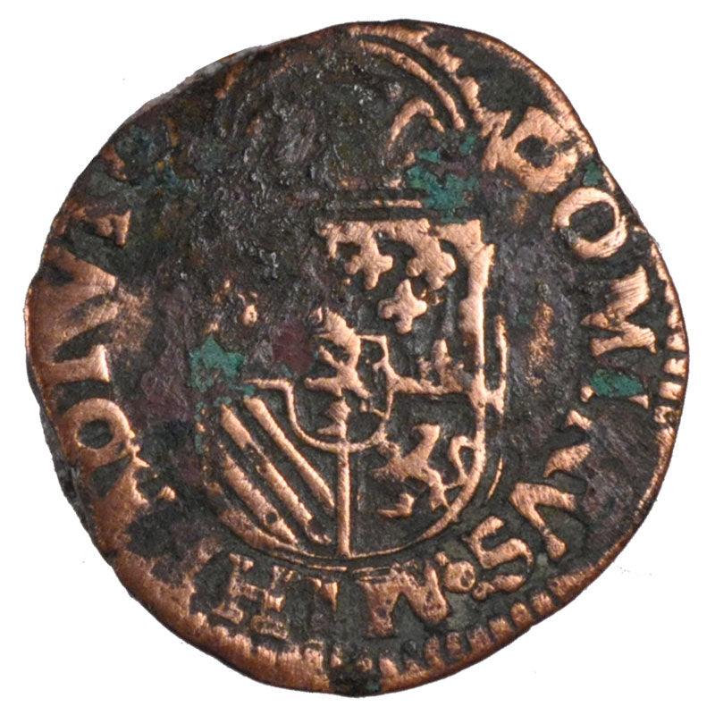 FRANCE, 1/2 Liard, 1584, Arras, VF(20-25), Copper, Boudeau #1985, 2.33