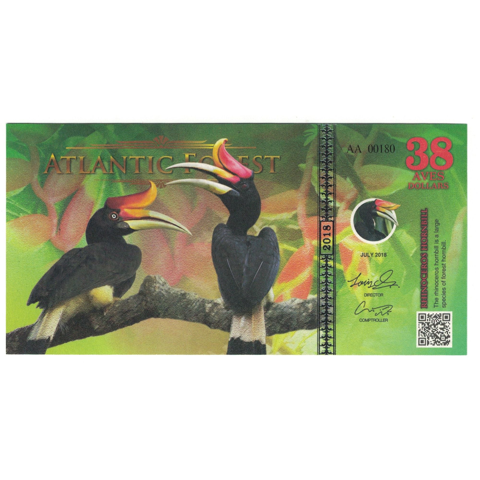 Banknote, Brazil, Dollar, 2018, 2018-07, ATLANTIC FOREST 38 DOLLARS, UNC(65-70)