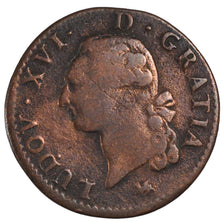 FRANCE, Sol ou sou, Sol, 1791, Paris, KM #578.1, VF(30-35), Copper, Gadoury...