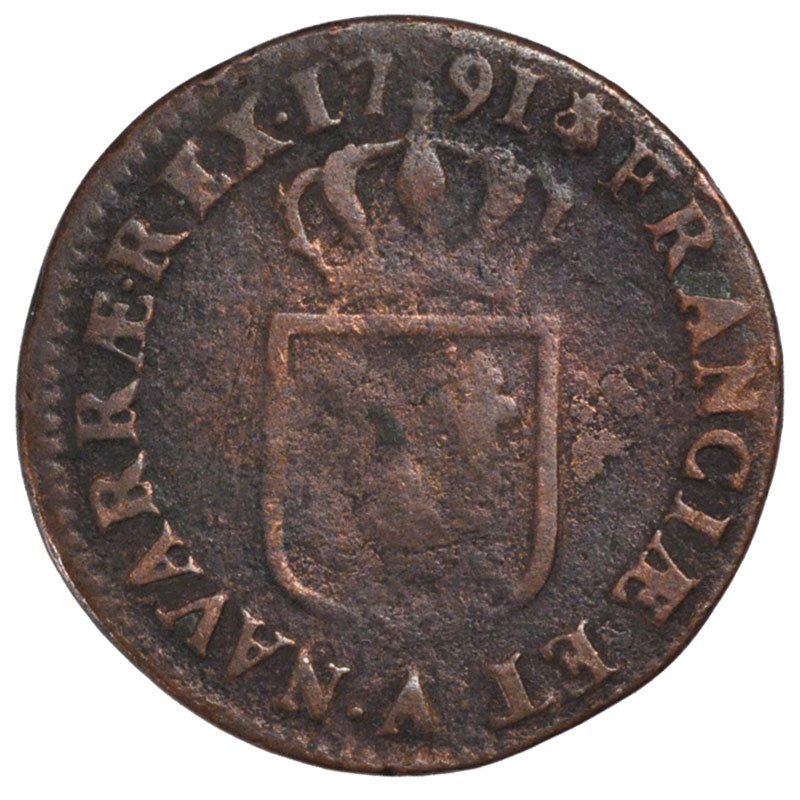FRANCE, Sol ou sou, Sol, 1791, Paris, KM #578.1, VF(30-35), Copper, Gadoury...