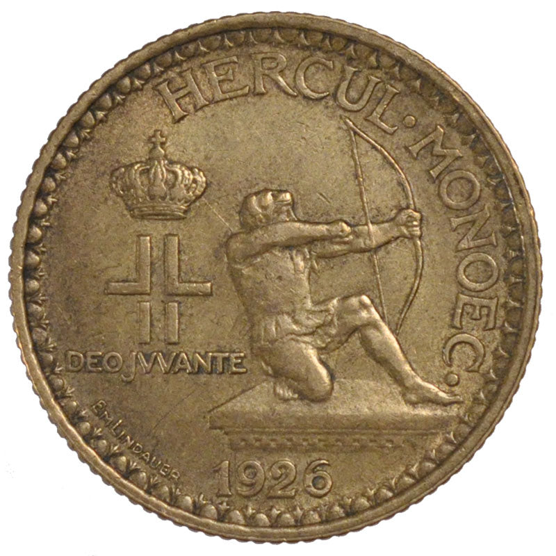 Monaco, 2 Francs, 1926, Poissy, AU(55-58), Aluminum-Bronze, Gadoury #130, 8.10
