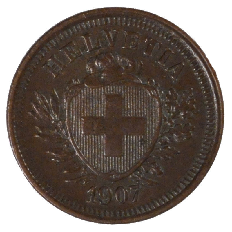 SWITZERLAND, Rappen, 1907, Bern, KM #3.2, AU(55-58), Bronze, 16, 1.48