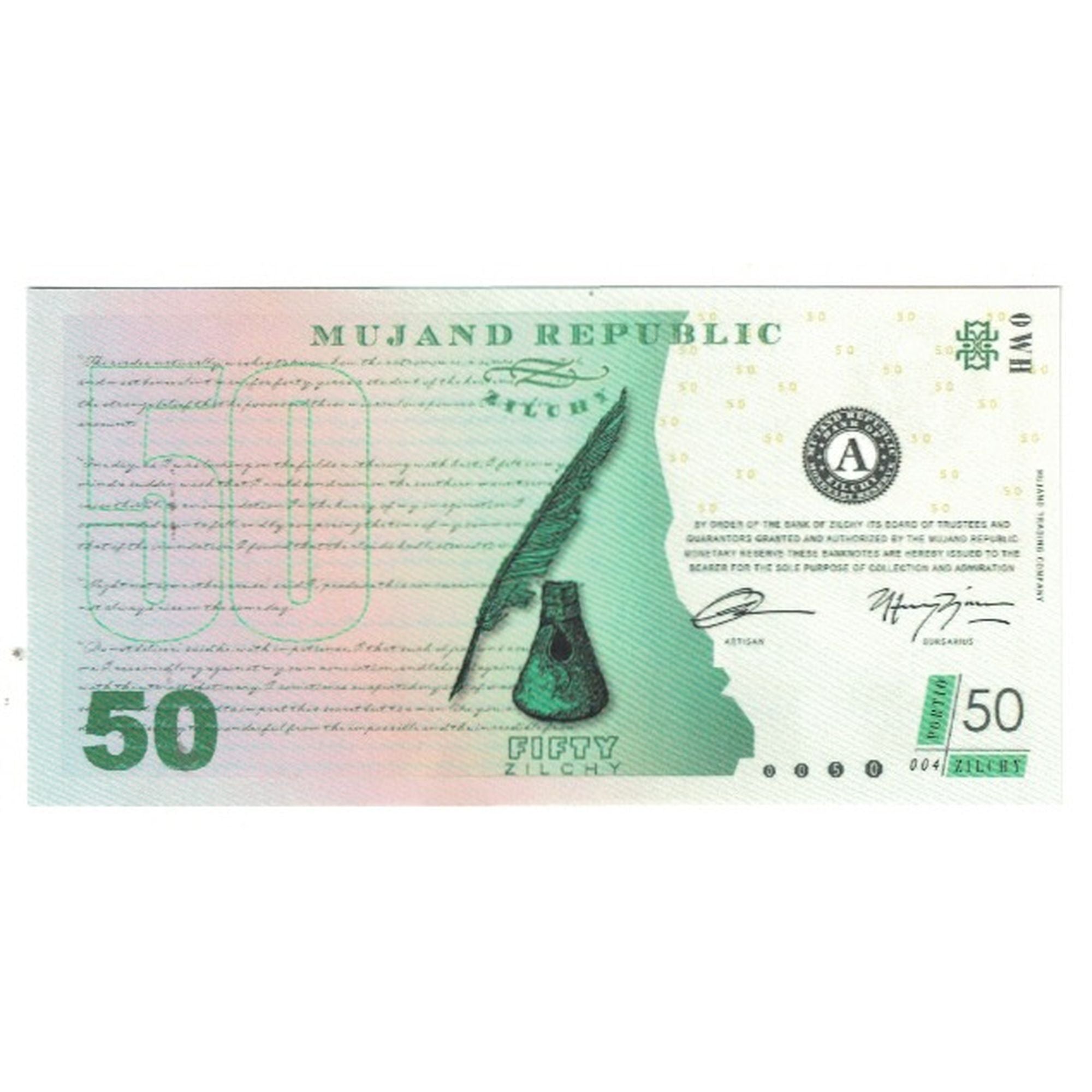 Banknote, Private proofs / unofficial, 2013, FANTASY BANKNOTE 50 ZILCHY MUJAND