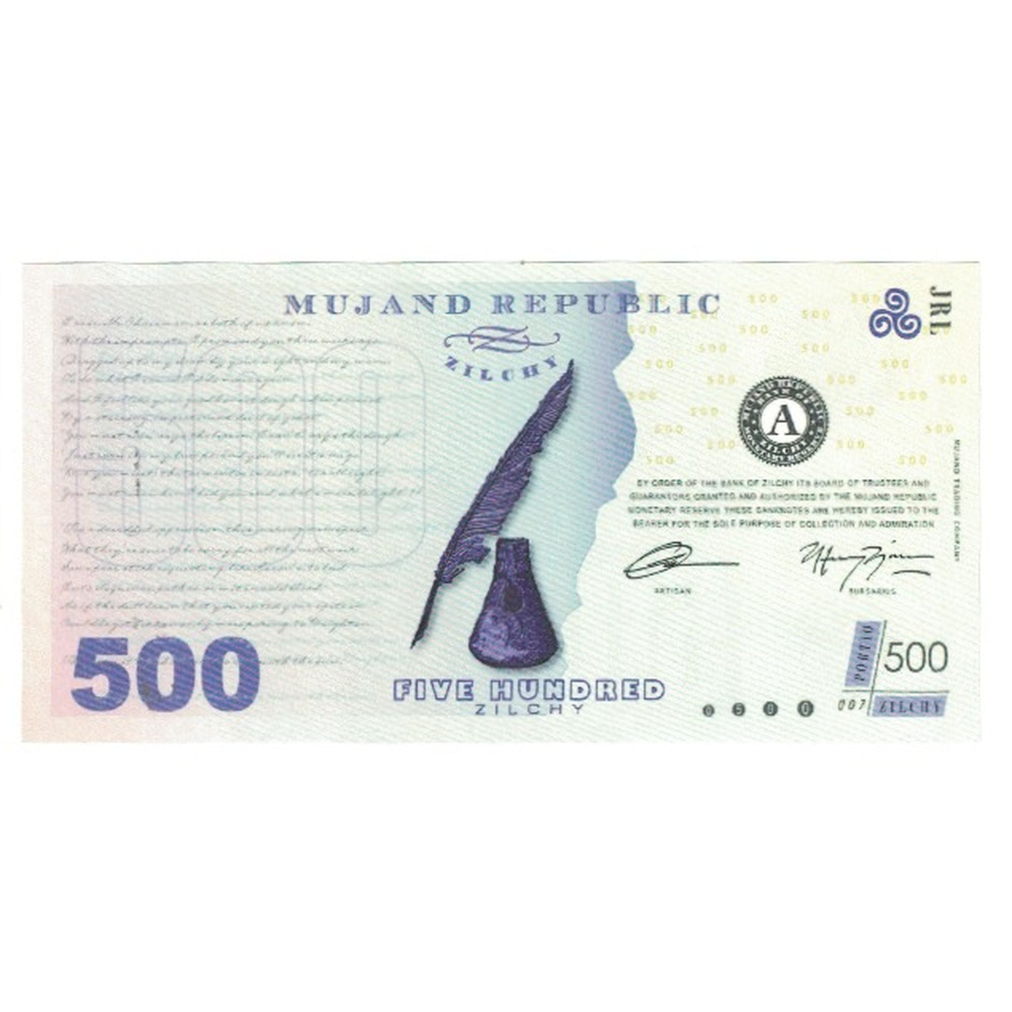 Banknote, Private proofs / unofficial, 2013, FANTASY BANKNOTE 500 ZILCHY MUJAND