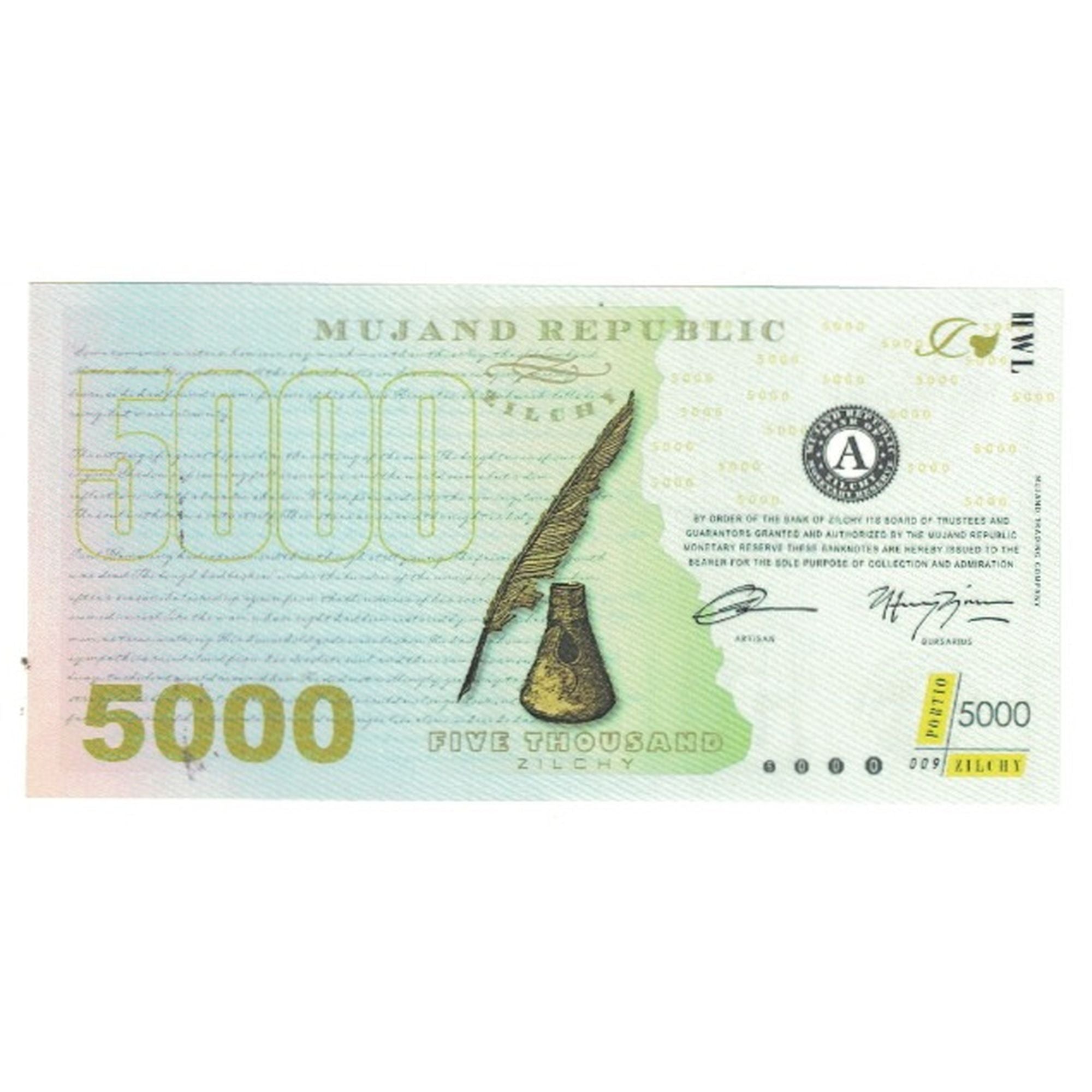 Banknote, Private proofs / unofficial, 2013, FANTASY BANKNOTE 5000 ZILCHY MUJAND