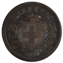 SWITZERLAND, 2 Rappen, 1850, Paris, KM #4.1, VF(30-35), Bronze, 20, 2.39