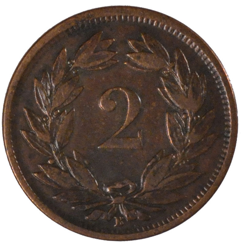 SWITZERLAND, 2 Rappen, 1866, Bern, KM #4.1, EF(40-45), Bronze, 20, 2.45