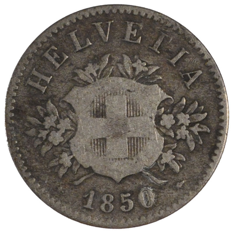 SWITZERLAND, 20 Rappen, 1850, Strasbourg, KM #7, VF(30-35), Billon, 3.24