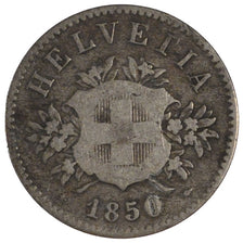 SWITZERLAND, 20 Rappen, 1850, Strasbourg, KM #7, VF(30-35), Billon, 3.24