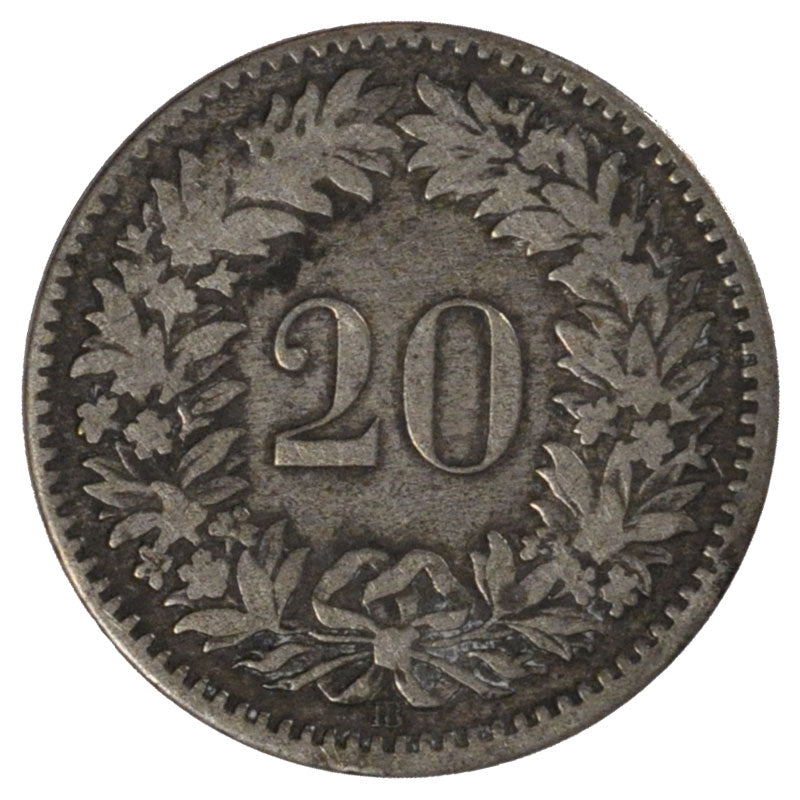 SWITZERLAND, 20 Rappen, 1850, Strasbourg, KM #7, VF(30-35), Billon, 3.24