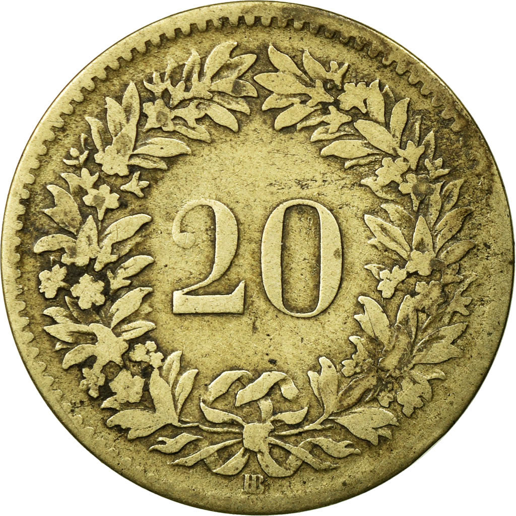 Coin, Switzerland, 20 Rappen, 1850, Strasbourg, VF(20-25), Billon, KM:7