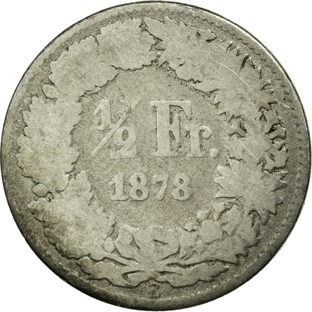 Münze, Schweiz, 1/2 Franc, 1878, Bern, SGE+, Silber, KM:23