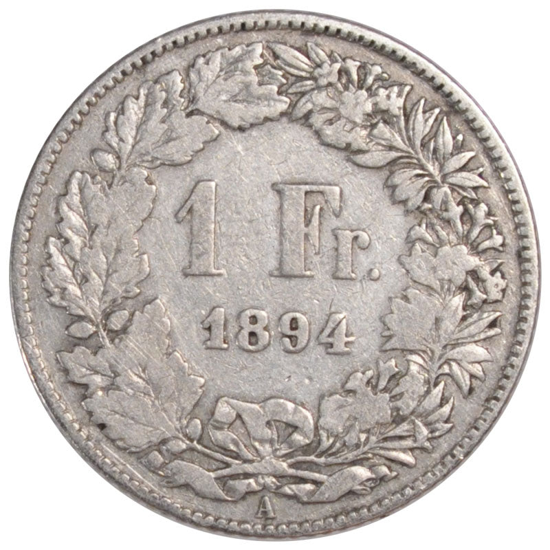 SWITZERLAND, Franc, 1894, Paris, KM #24, VF(30-35), Silver, 23.2, 4.89