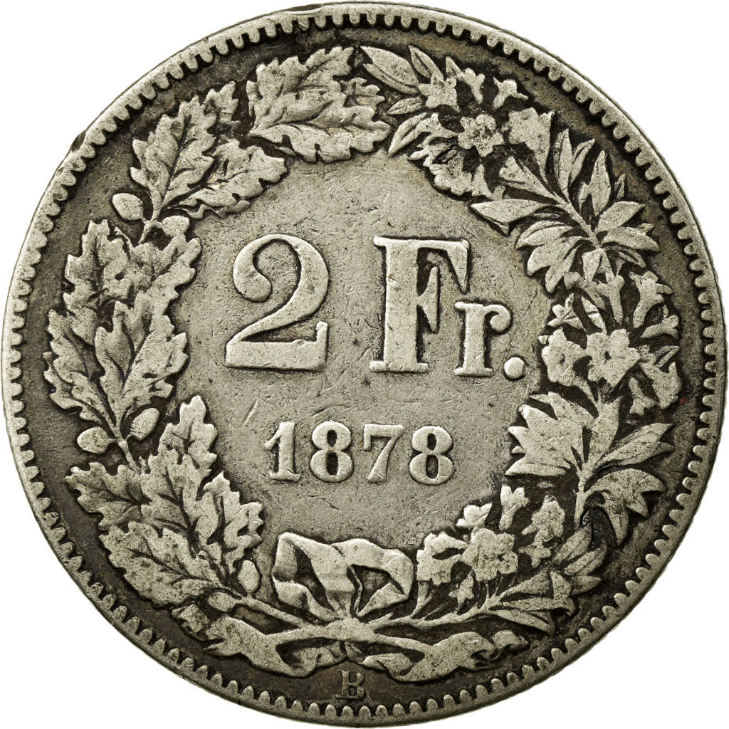 Coin, Switzerland, 2 Francs, 1878, Bern, EF(40-45), Silver, KM:21