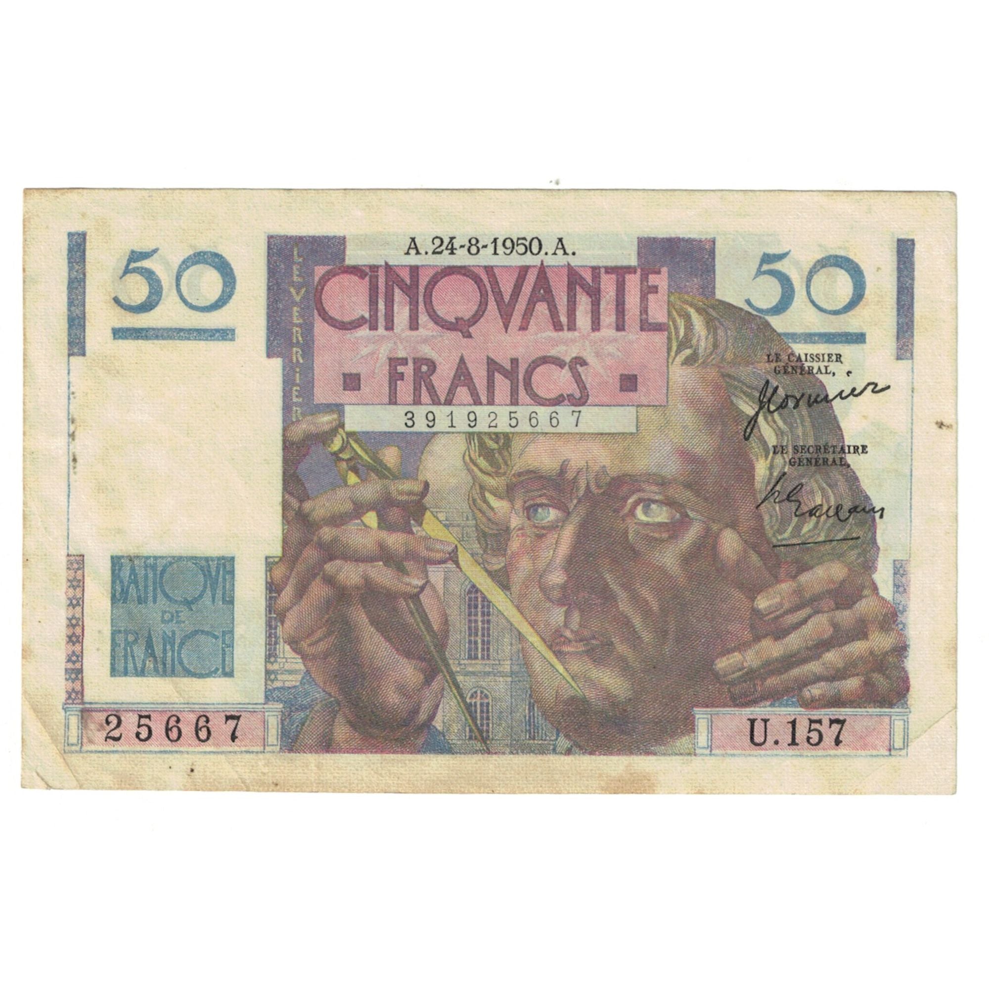 França, 50 Francs, Le Verrier, 1950, U.157 25667, EF(40-45), Fayette:20.16