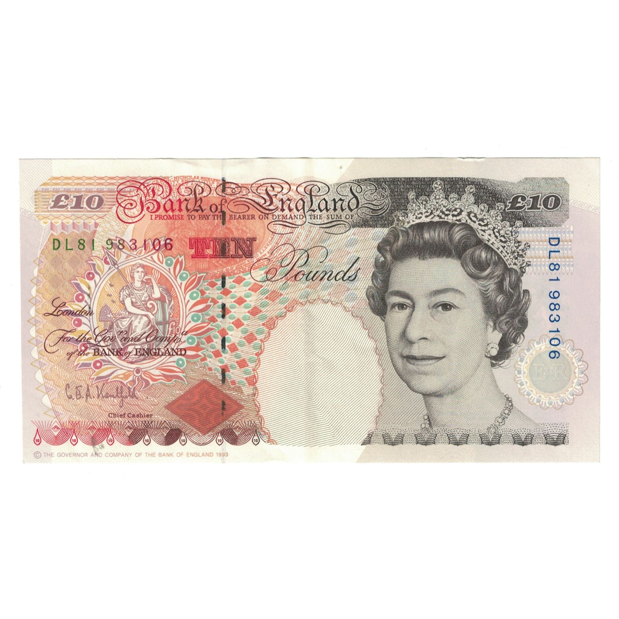 Banknote, Great Britain, 10 Pounds, 1993-1998, KM:386a, AU(55-58)