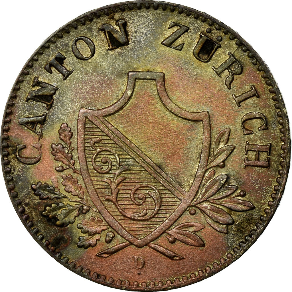 Coin, SWISS CANTONS, ZURICH, 2 Rappen, 1842, AU(55-58), Billon, KM:195