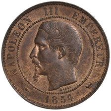 FRANCE, 10 Centimes, 1854, Paris, KM #M26, AU(55-58), Bronze, 30, Gadoury #251,.
