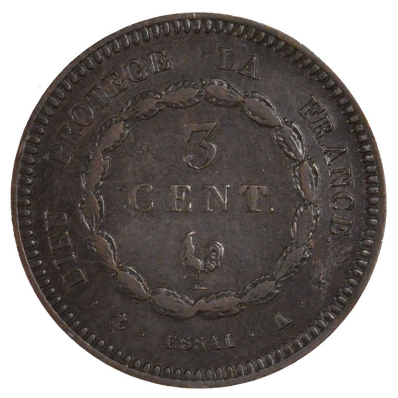 FRANCE, 3 Centimes, Paris, AU(50-53), Copper, Gadoury #116, 4.47